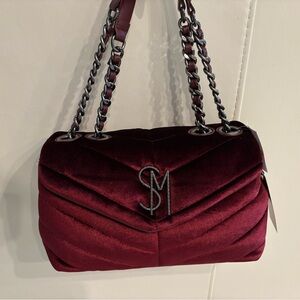 Burgundy Velvet Chain Shoulder Bag